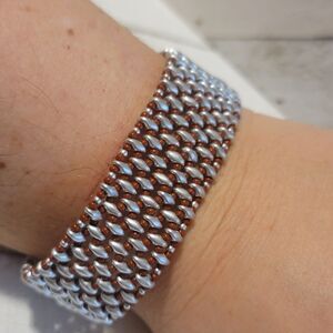 Handmade Silver & Brown Beaded Adjustable Bracelet with Magnetic Clasp